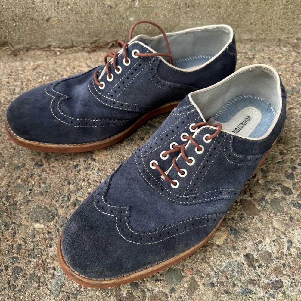 Johnston & Murphy Men’s Blue Suede Wingtip Oxfords Shoes Size 8 Elvis Preppy